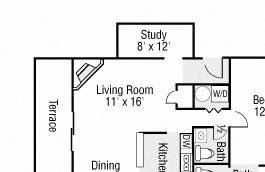 One Bedroom, 1.5 Baths and Study One Bedroom, 1.5 Baths and Study